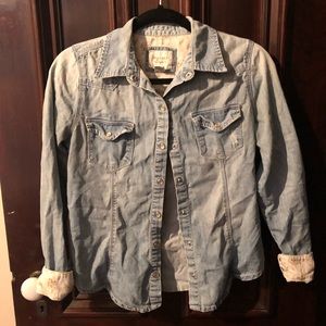 Forever 21 XXI denim chambray shirt floral detail